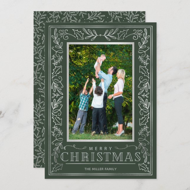Silver Greenery Christmas Photo Holiday Card (Front/Back)