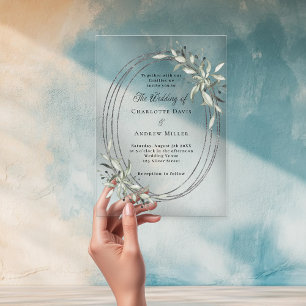 Silver greenery clear wedding acrylic invitations