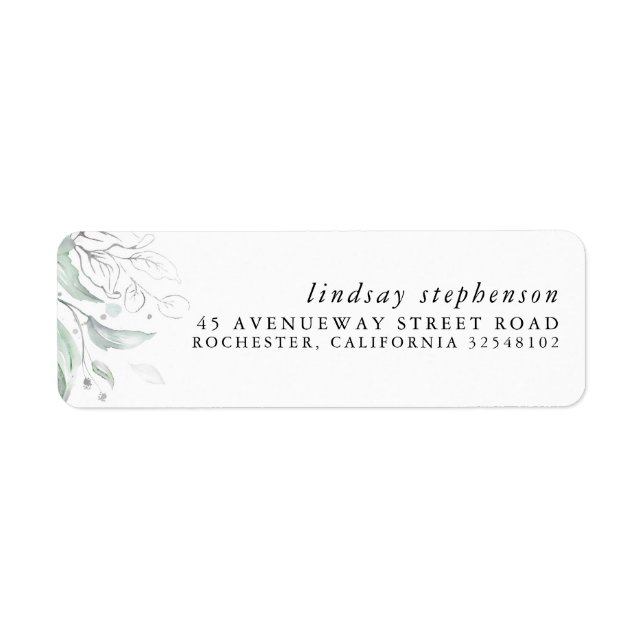 Silver Greenery Elegant Modern Label Return Address Label (Front)