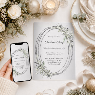 Silver greenery winter Christmas Party Invitation