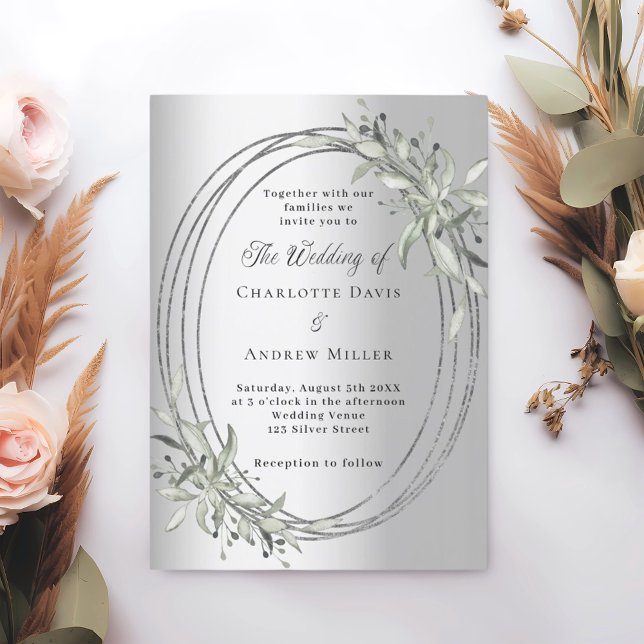 Silver greenery winter wedding invitation (Creator Uploaded)