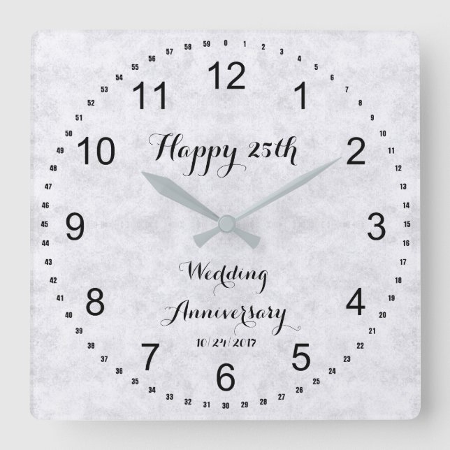 Silver Grey 25th Silver Wedding Anniversary Square Wall Clock (Front)