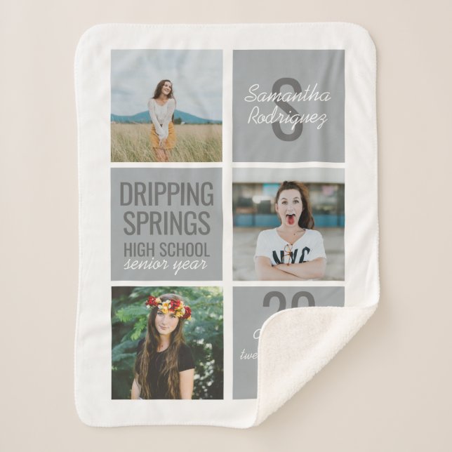 Silver Grey 3-Photo Fun Boxes Class Year Sherpa Blanket (Front)