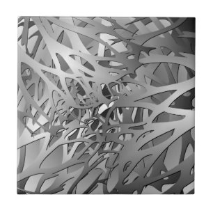 Silver & Grey Abstract Branches Ceramic Tile