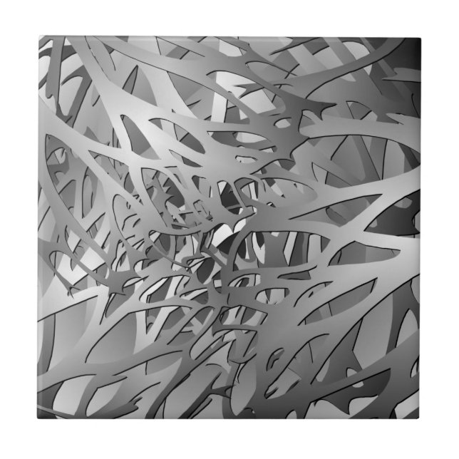 Silver & Grey Abstract Branches Ceramic Tile (Front)