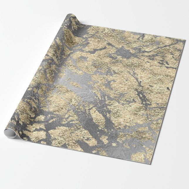 Silver Grey  Abstract Molten Champaign Gold VIP Wrapping Paper (Unrolled)