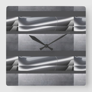 Silver, Grey Abstract Square Wall Clock