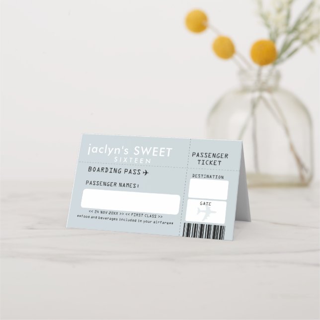 Silver Grey Airline Ticket Escort Place Card (Front)