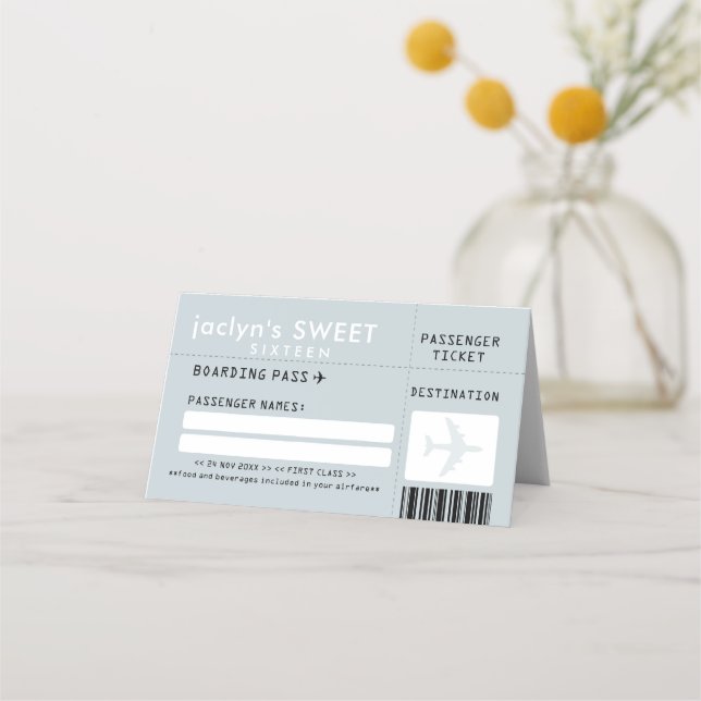 Silver Grey Airline Ticket Escort Place Card (Front)