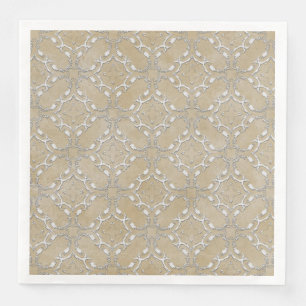 Silver Grey and Beige Metallic Filagree Pattern Napkin