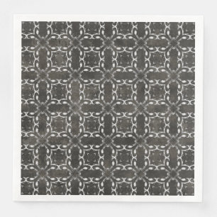 Silver Grey and Black Metallic Filigree Pattern Napkin