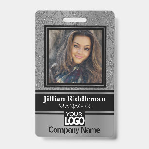 Silver Grey and Black Photo and Logo Badge ID Badge