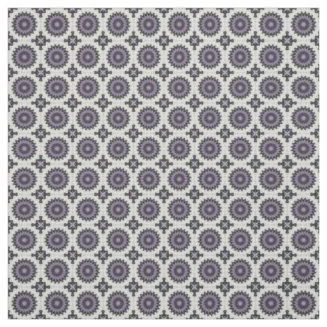 Silver Grey and Lilac Bold Repeat Tile Pattern Fabric (Swatch)