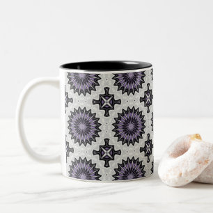 Silver Grey and Lilac Bold Repeat Tile Pattern Two-Tone Coffee Mug