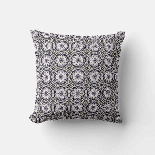 Silver Grey and Lilac Floral Pattern Cushion (Front)
