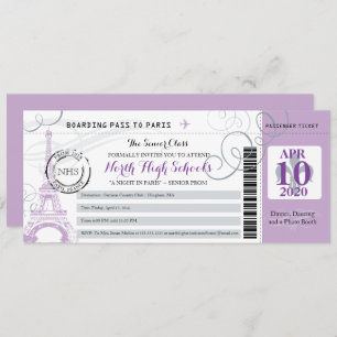 Silver Grey and Purple Night in Paris School Prom Invitation