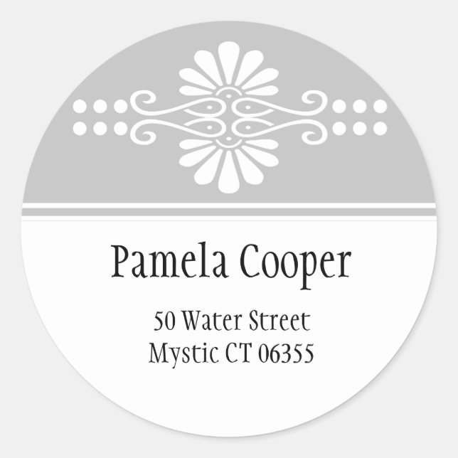 Silver Grey And White Floral Classic Round Sticker (Front)