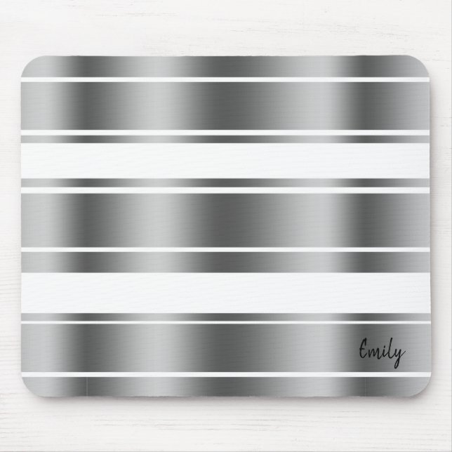 Silver-grey And White Stripes Pattern Mouse Pad (Front)
