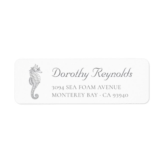 Silver Grey Antique Seahorse. Return Address  Label (Front)
