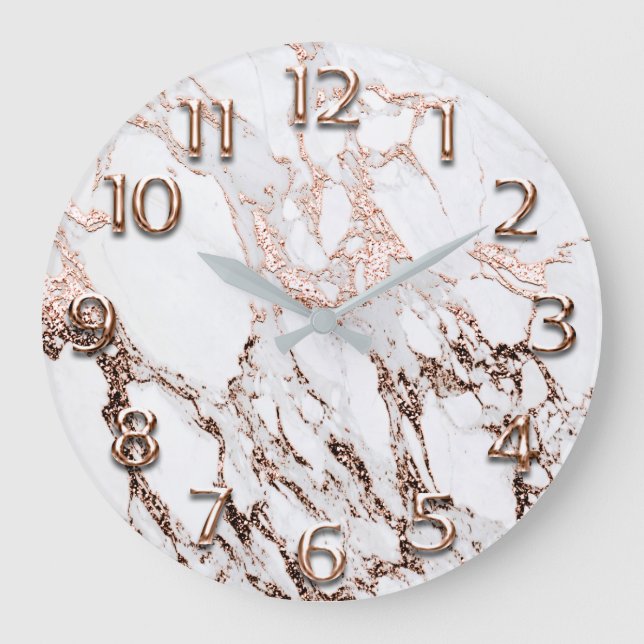 Silver Grey Arabic Numbers White Copper Rose Glam Large Clock (Front)