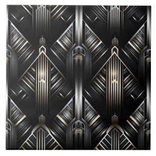 Silver Grey Art Deco Columns and Diamonds Ceramic Tile