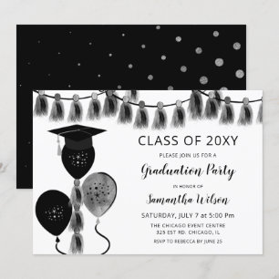 Silver Grey Balloons Grad Hat Graduation Party Invitation