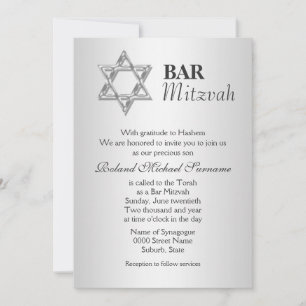 Silver grey bar mitzvah celebrations invitation