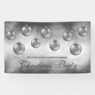 Silver Grey Baubles On Red Bokeh - Christmas Party Banner