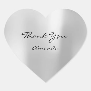 Silver Grey  Beauty Name Bridal Heart Thank Sticker