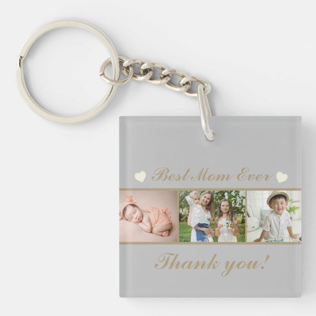 Silver Grey Best Mum Ever Photo Key Ring (Front)