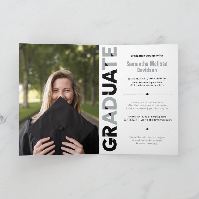 Silver Grey Big Bold Angle-Cut Letters Graduation Invitation (Inside)