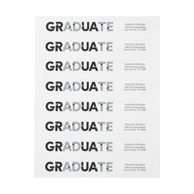 Silver Grey Big Bold Angle-Cut Letters Graduation Wrap Around Label (Sheet)