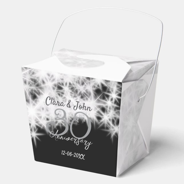 Silver grey black 30th wedding anniversary glitter favour box (Front)