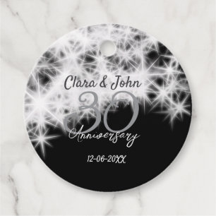 Silver grey black 30th wedding anniversary glitter favour tags