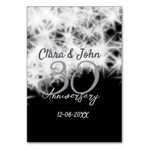 Silver grey black 30th wedding anniversary glitter table number