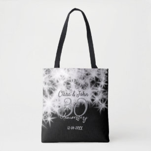 Silver grey black 30th wedding anniversary glitter tote bag