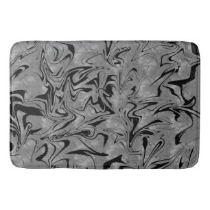 Silver Grey & Black Elegant Glam Marble Swirl Bath Mat