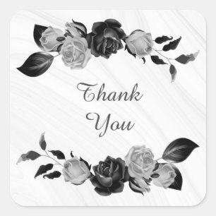 silver grey & black floral wedding square sticker