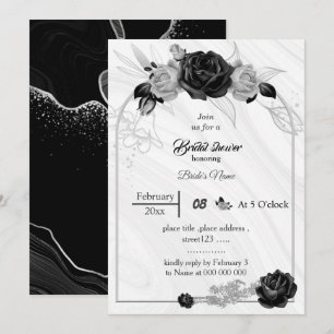 silver grey& black flowers geometric bridal shower invitation