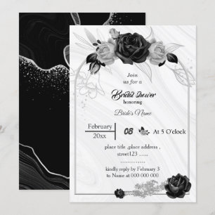 silver grey& black flowers geometric bridal shower invitation