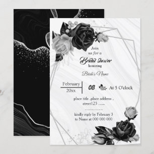 silver grey& black flowers geometric bridal shower invitation
