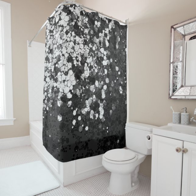 Silver Grey Black Glitter Glam #1 Shower Curtain (In Situ)