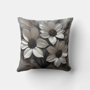 Silver Grey Black Modern Floral Cushion