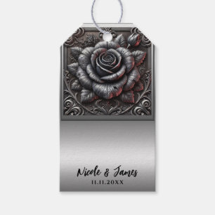 Silver Grey & Black Rose Elegant Gothic Wedding  Gift Tags