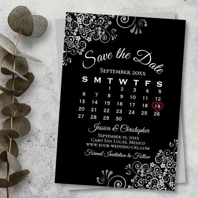 Silver Grey Black Simple Elegant Wedding Calendar Save The Date (Creator Uploaded)