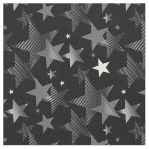 silver grey black stars print fabric