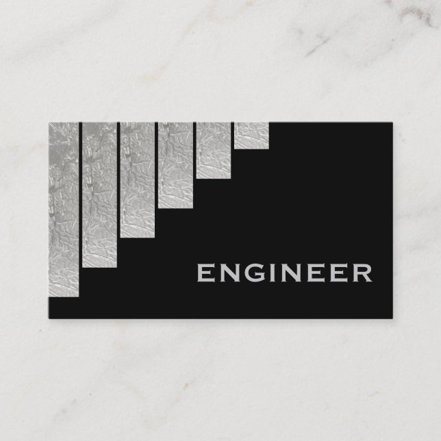Silver grey, black vertical stripes engineer business card (Front)