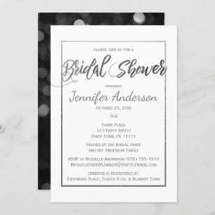 Silver Grey Black White Bridal Shower Invitation