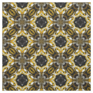 Silver Grey, Black, Yellow Round Tiles Pattern Fabric