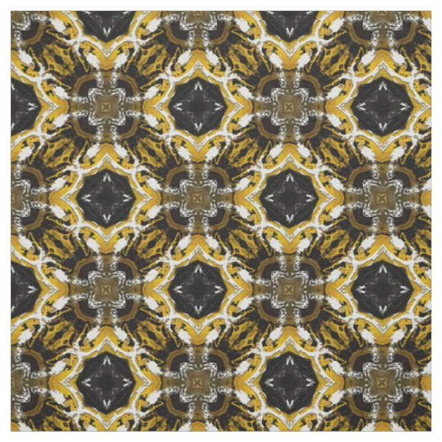 Silver Grey, Black, Yellow Round Tiles Pattern Fabric (Swatch)